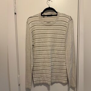 Saks Fifth Avenue Men’s Small Sweater Italian Knit Striped BeigeCream LongSleeve